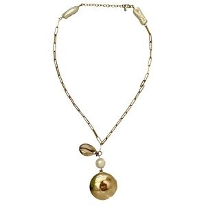 vintage gold locket pearl statement siren necklace